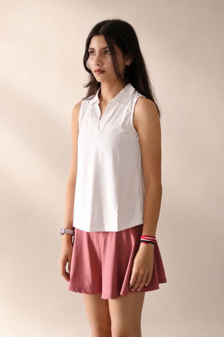 Ivory Golf Tank styled with Mauve Crisscross Skorts